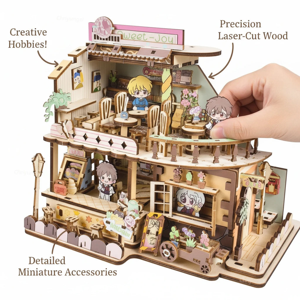 DIY Miniature House Kit Wooden Sweet Shop Dollhouse 3D Puzzle Assembled Building Model Doll Houses Craft Gifts for Adult Kids
