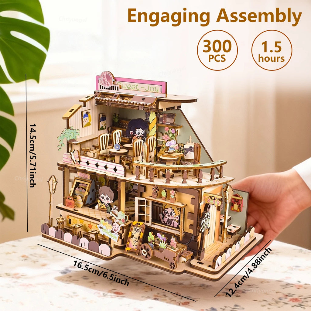 DIY Miniature House Kit Wooden Sweet Shop Dollhouse 3D Puzzle Assembled Building Model Doll Houses Craft Gifts for Adult Kids