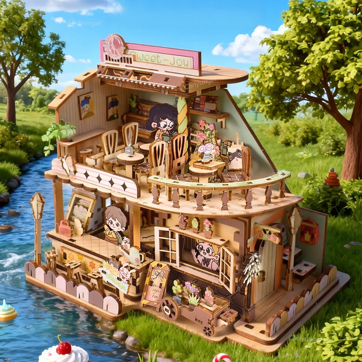 DIY Miniature House Kit Wooden Sweet Shop Dollhouse 3D Puzzle Assembled Building Model Doll Houses Craft Gifts for Adult Kids
