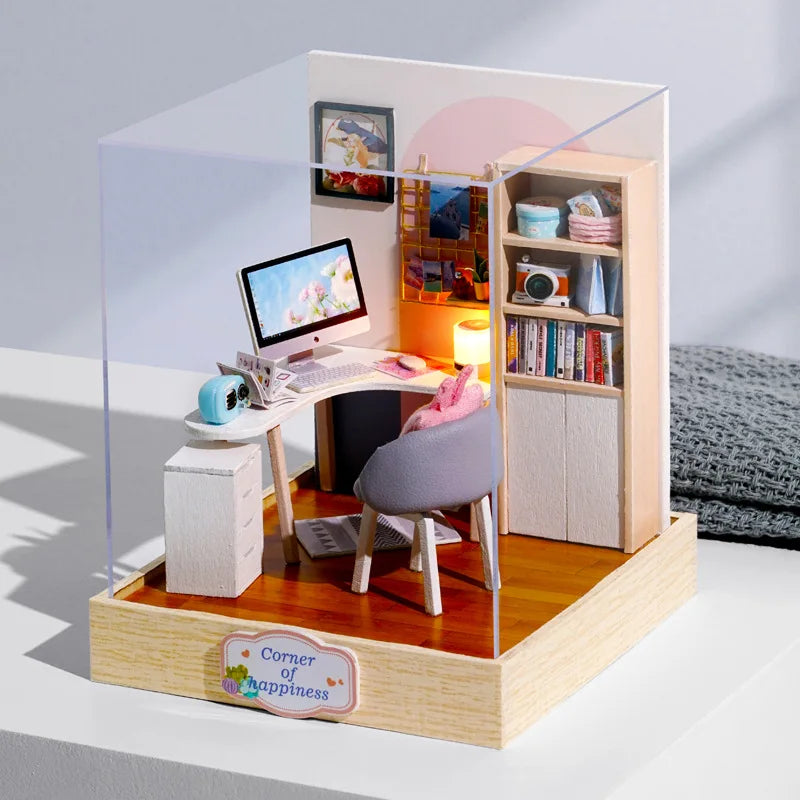 Mini Miniature Dollhouse DIY Small House Kit Making Room Toys Home Bedroom Decorations With Furniture Wooden Craft Doll Houses