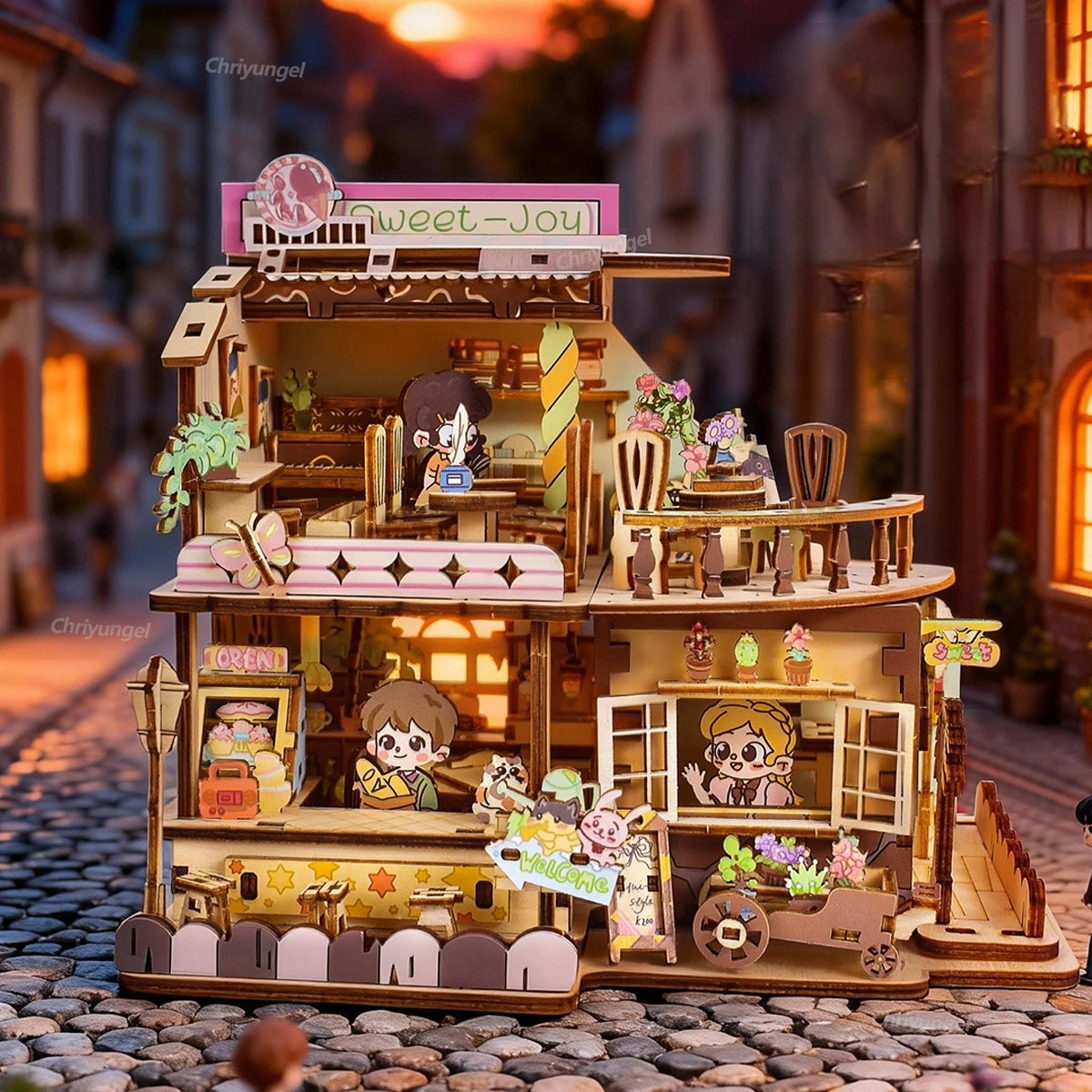 DIY Miniature House Kit Wooden Sweet Shop Dollhouse 3D Puzzle Assembled Building Model Doll Houses Craft Gifts for Adult Kids