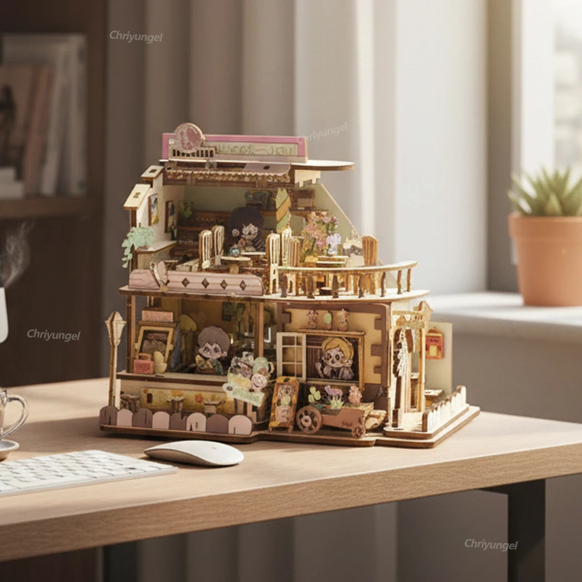 DIY Miniature House Kit Wooden Sweet Shop Dollhouse 3D Puzzle Assembled Building Model Doll Houses Craft Gifts for Adult Kids